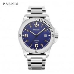 Parnis 44mm Blue Dial Japan Automatic Movement Men's Watch Sapphire Crystal Luminous Marker Stainless Steel Strap