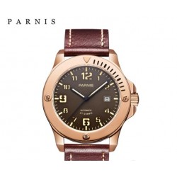 Parnis 44mm Coffee Dial Japan Automatic Movement Men's Watch Sapphire Crystal Luminous Marker Rose Gold Case