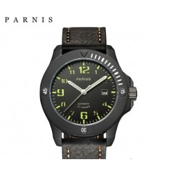 Parnis 44mm Black Dial Japan Automatic Movement Men's Watch Sapphire Crystal Luminous Marker PVD Case