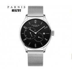 Parnis 41.5mm Black Dial 21 Jewels Miyota Automatic Movement Sapphire Men Watch 24-Hours Dial Date Stainless Steel Strap