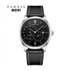 Parnis 41.5mm Black Dial 21 Jewels Miyota Automatic Movement Sapphire Men Watch 24-Hours Dial Date Leather Strap