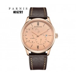 Parnis 41.5mm Rose Gold Dial 21 Jewels Miyota Automatic Movement Sapphire Men Watch 24-Hours Dial Date Rose Gold Case