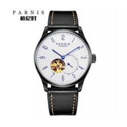 Parnis 41.5mm White Dial Blue Numbers Sapphire Glass Miyota Automatic Movement Men's Casual Watch 10ATM Waterproof PVD Case