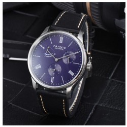 Parnis 41.5mm Blue dial Power Reverse Automatic Men's Boy Wristwatch Date Indicator Small Second Leather Strap