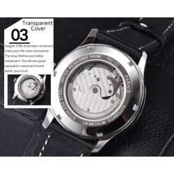 Parnis 41.5mm Black dial Power Reverse Automatic Men's Boy Wristwatch Date Indicator Small Second Leather Strap