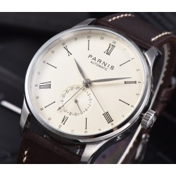 Parnis 41.5mm Beige Dial Automatic Movement Men's Casual Mechanical Watch 24 Hours Handset