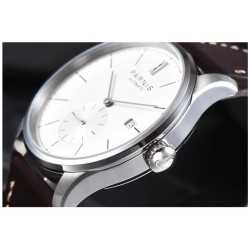 Parnis 41.5mm White Dial Automatic Movement Men's Casual Mechanical Watch Small Second  Leather Strap
