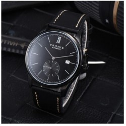 Parnis 41.5mm Black Dial Automatic Movement Men's Casual Mechanical Watch Small Second  PVD Case