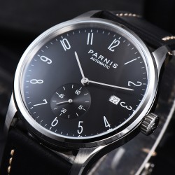 Parnis 41.5mm Black Dial Automatic Movement Men's Boys Guy Casual Wristwatch Leather Strap