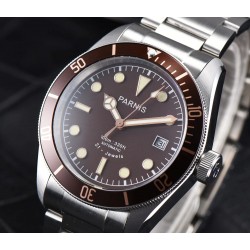 Parnis 41mm Coffee Dial Sapphire Crystal Miyota Automatic Men's Watch Luminous Marker 10 ATM Waterproof Stainless Steel