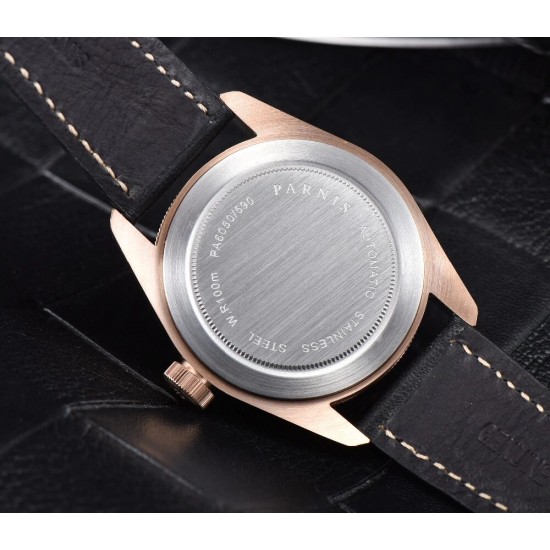 Parnis 41mm Green Dial Sapphire Crystal Miyota Automatic Men's Watch Luminous Marker 10 ATM Waterproof Rose Gold Case