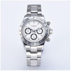 Parnis 39mm White Dial Men Sport Chronograph Watch Quartz Movement Wristwatch