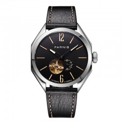 Parnis Black Dial 43mm Men's Miyota Automatic Mechanical Watch Best Gift Leather Watchband 