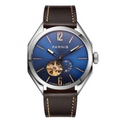 Parnis 43mm Blue Dial Men's Miyota Automatic Mechanical Watch Best Gift Leather Watchband
