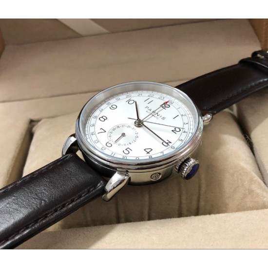 Parnis 2019 42mm White Dial Silver Case Automatic mechanical GMT Men Watch Leather Strap