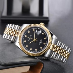 Parnis 39.5mm Black Dial 2 Tone Gold Case Miyota 8215 Movement Automatic Mechanical Men's Watches