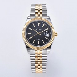 Parnis 39.5mm Black Dial 2 Tone Gold Case Miyota 8215 Movement Automatic Mechanical Men's Watches