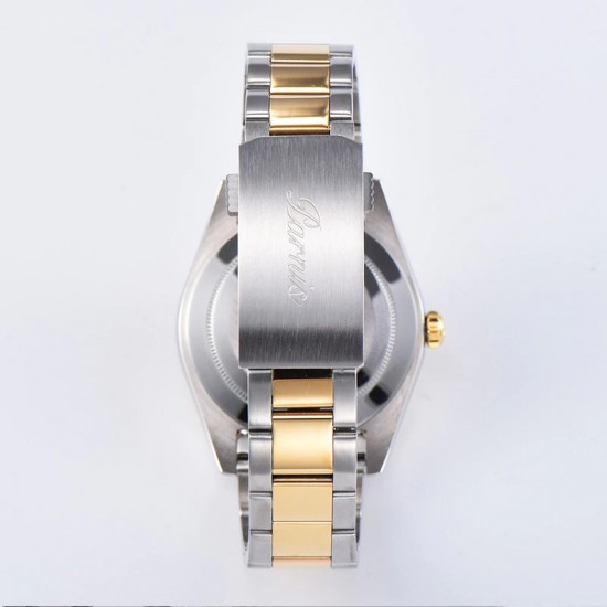 Parnis 39.5mm Silver Dial 2 Tone Case Automatic Mechanical Mens Watch Silver Stainless Steel Bracelet