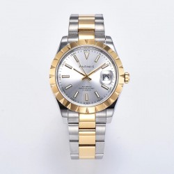 Parnis 39.5mm Silver Dial 2 Tone Case  Automatic Mechanical Mens Watch Silver Stainless Steel Bracelet