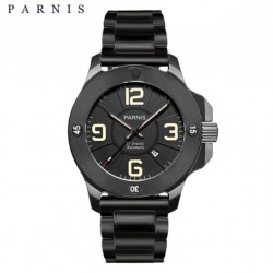 Parnis 47mm Black Dial Sapphire Glass Miyota Automatic Men's Military Watch Luminous Marker PVD Case Coated SS Strap