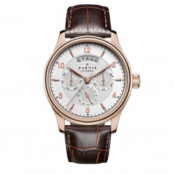 Parnis 43mm White Dial Golden Case Sapphire Crystal Chronograph Miyota 9100 Automatic Men Watch