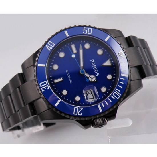 Parnis 40mm PVD Blue Ceramic Bezel sapphire glass Submariner Automatic Watch