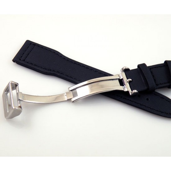 22mm black fabric Leather deployment buckle Strap fit parnis mens watch