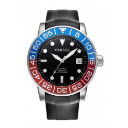 Parnis 42mm Sapphire Red Blue Rotating Bezel Automatic Watch Luminous Number